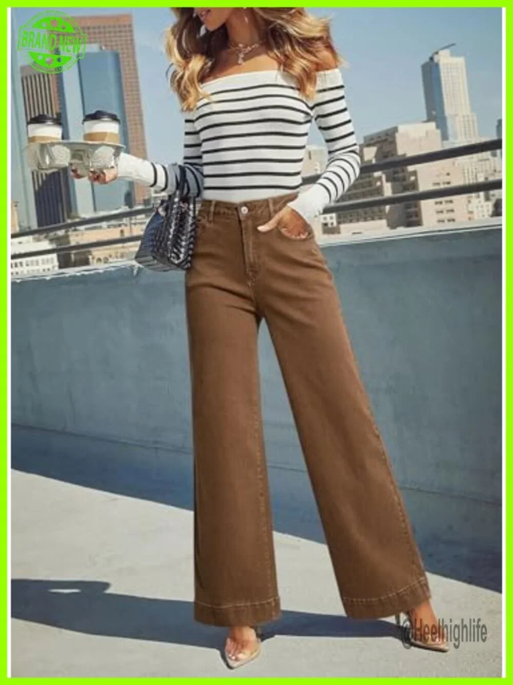 High Waisted Flare Wide Leg Stretchy Denim Jeans Casual Loose Fit